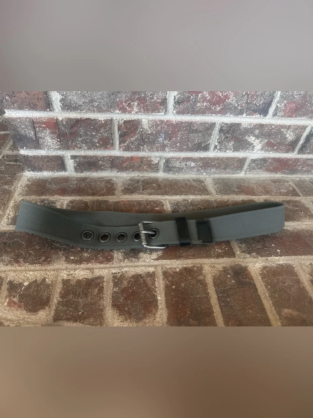 VTG Diesel Canvas Grommet Belt Leather Trim Y2K Utility